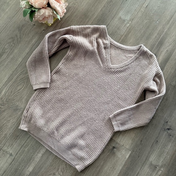 Lulu's Mauve Pink Ribbed V Back Dolman Ribbed Sweater Dress - Picture 4 of 7